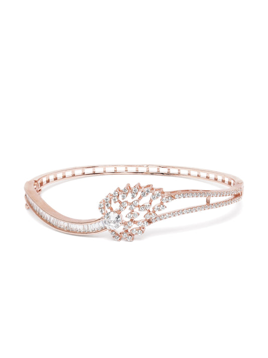 Chic CZ Studded Floral Kada Bracelet in Rose Gold featuring Crystals & Cubic Zirconia kada bracelet