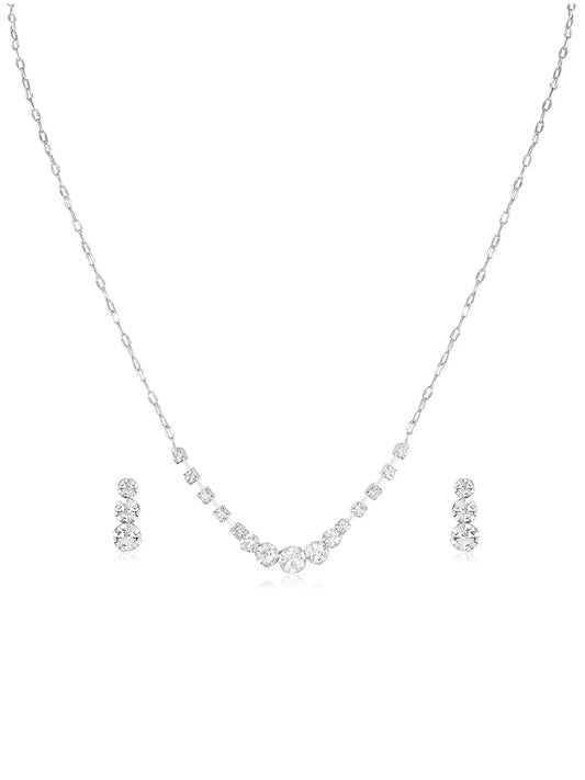 Silver necklace earrings set crafted from alloy, adorned with crystals for an elegant, timeless look | Peora