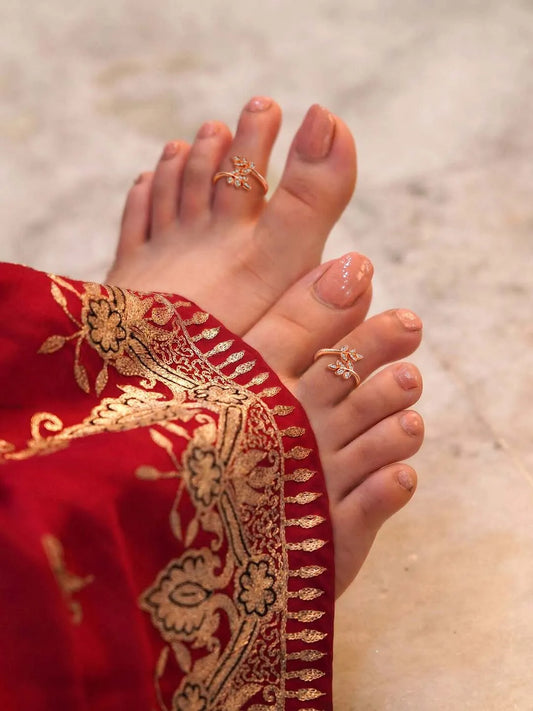 Petals CZ Toe Rings | Delicate Floral Foot Jewellery by Peora