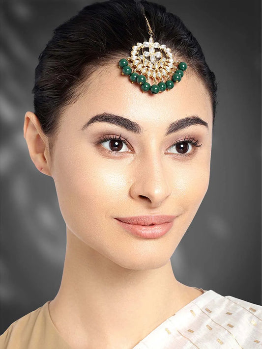 Kundan Stud Maangtikka – Elegant Forehead Jewellery | Peora