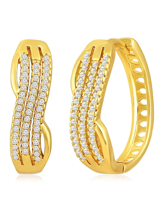 Gold CZ Waves Hoop Earrings