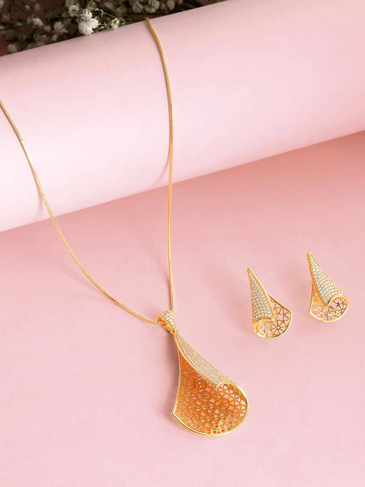 Unique CZ Studded Chain Pendant Set