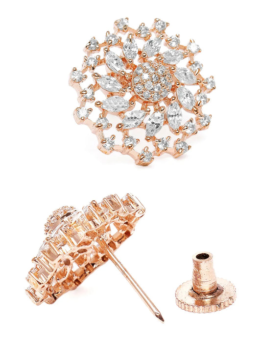 Stunning CZ Studded Flower Studs