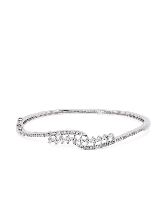 Modern Weave CZ Silver Openable Kada