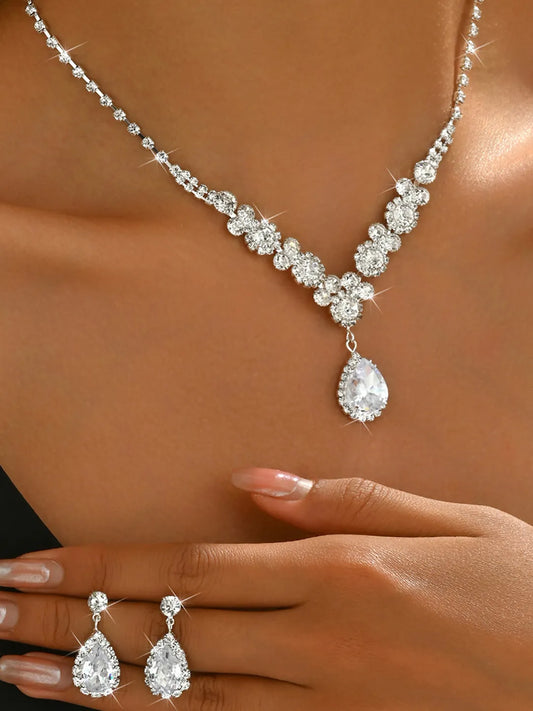 CZ Teardrop Necklace & Earrings