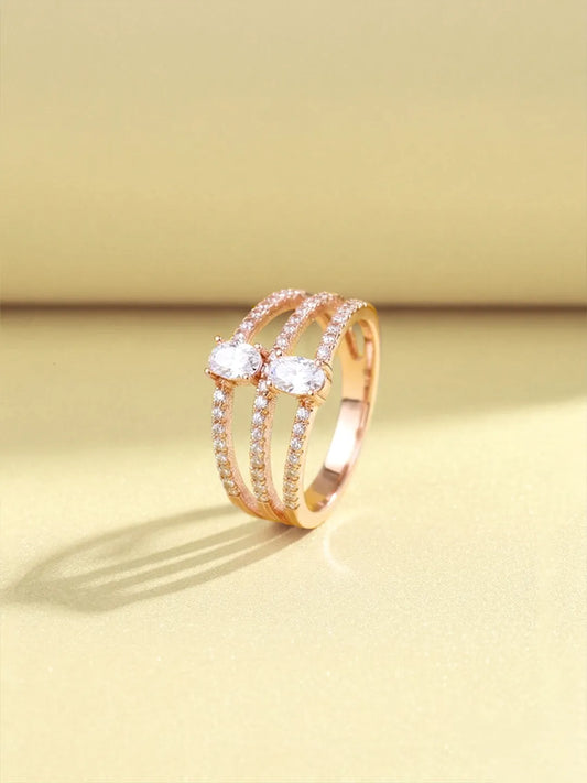 Peora Rose Gold 925 Silver Oval Double Ring
