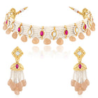Peach choker earring set crafted from alloy, adorned with faux ruby & beads for an elegant, timeless look | Peora
