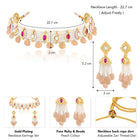Peach choker earring set crafted from alloy, adorned with faux ruby & beads for an elegant, timeless look | Peora
