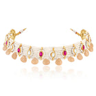Peach choker earring set crafted from alloy, adorned with faux ruby & beads for an elegant, timeless look | Peora
