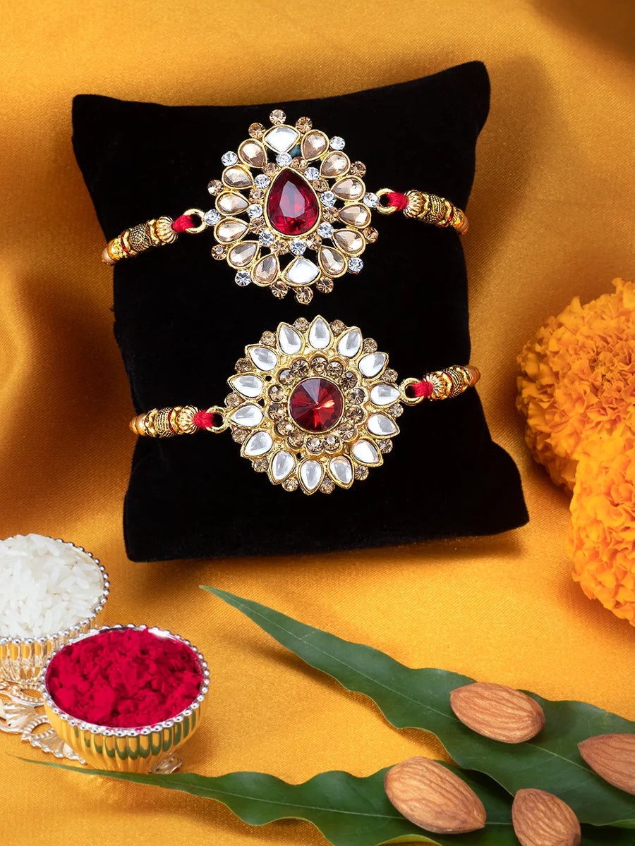 Peora Twin Rakhi Set with Beads & Kundan