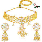 White choker earring set crafted from alloy, adorned with kundan & beads for an elegant, timeless look | Peora
