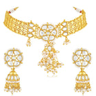 White choker earring set crafted from alloy, adorned with kundan & beads for an elegant, timeless look | Peora
