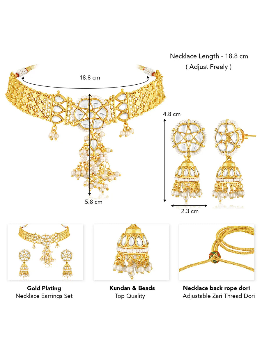 White choker earring set crafted from alloy, adorned with kundan & beads for an elegant, timeless look | Peora

