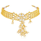 White choker earring set crafted from alloy, adorned with kundan & beads for an elegant, timeless look | Peora
