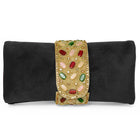Black clutch bag named Stylish Classic Envelope Clutch, featuring faux emerald detailing and soft fabric texture | Peora
