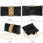 Black clutch bag named Stylish Classic Envelope Clutch, featuring faux emerald detailing and soft fabric texture | Peora
