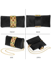 Black clutch bag named Stylish Classic Envelope Clutch, featuring faux emerald detailing and soft fabric texture | Peora
