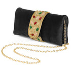 Black clutch bag named Stylish Classic Envelope Clutch, featuring faux emerald detailing and soft fabric texture | Peora
