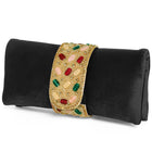 Black clutch bag named Stylish Classic Envelope Clutch, featuring faux emerald detailing and soft fabric texture | Peora
