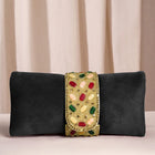 Black clutch bag named Stylish Classic Envelope Clutch, featuring faux emerald detailing and soft fabric texture | Peora
