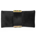 Black clutch bag named Stylish Classic Envelope Clutch, featuring faux emerald detailing and soft fabric texture | Peora
