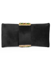Black clutch bag named Stylish Classic Envelope Clutch, featuring faux emerald detailing and soft fabric texture | Peora
