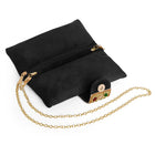 Black clutch bag named Stylish Classic Envelope Clutch, featuring faux emerald detailing and soft fabric texture | Peora
