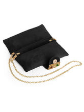 Black clutch bag named Stylish Classic Envelope Clutch, featuring faux emerald detailing and soft fabric texture | Peora
