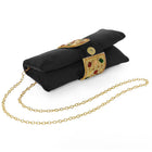 Black clutch bag named Stylish Classic Envelope Clutch, featuring faux emerald detailing and soft fabric texture | Peora

