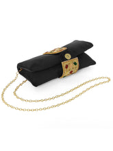 Black clutch bag named Stylish Classic Envelope Clutch, featuring faux emerald detailing and soft fabric texture | Peora
