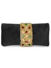 Black clutch bag named Stylish Classic Envelope Clutch, featuring faux emerald detailing and soft fabric texture | Peora
