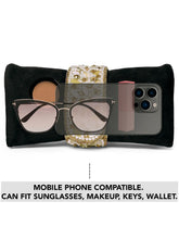 Black clutch bag named Clutch Bags Crafted for Elegance, featuring pearl detailing and soft fabric texture | Peora
