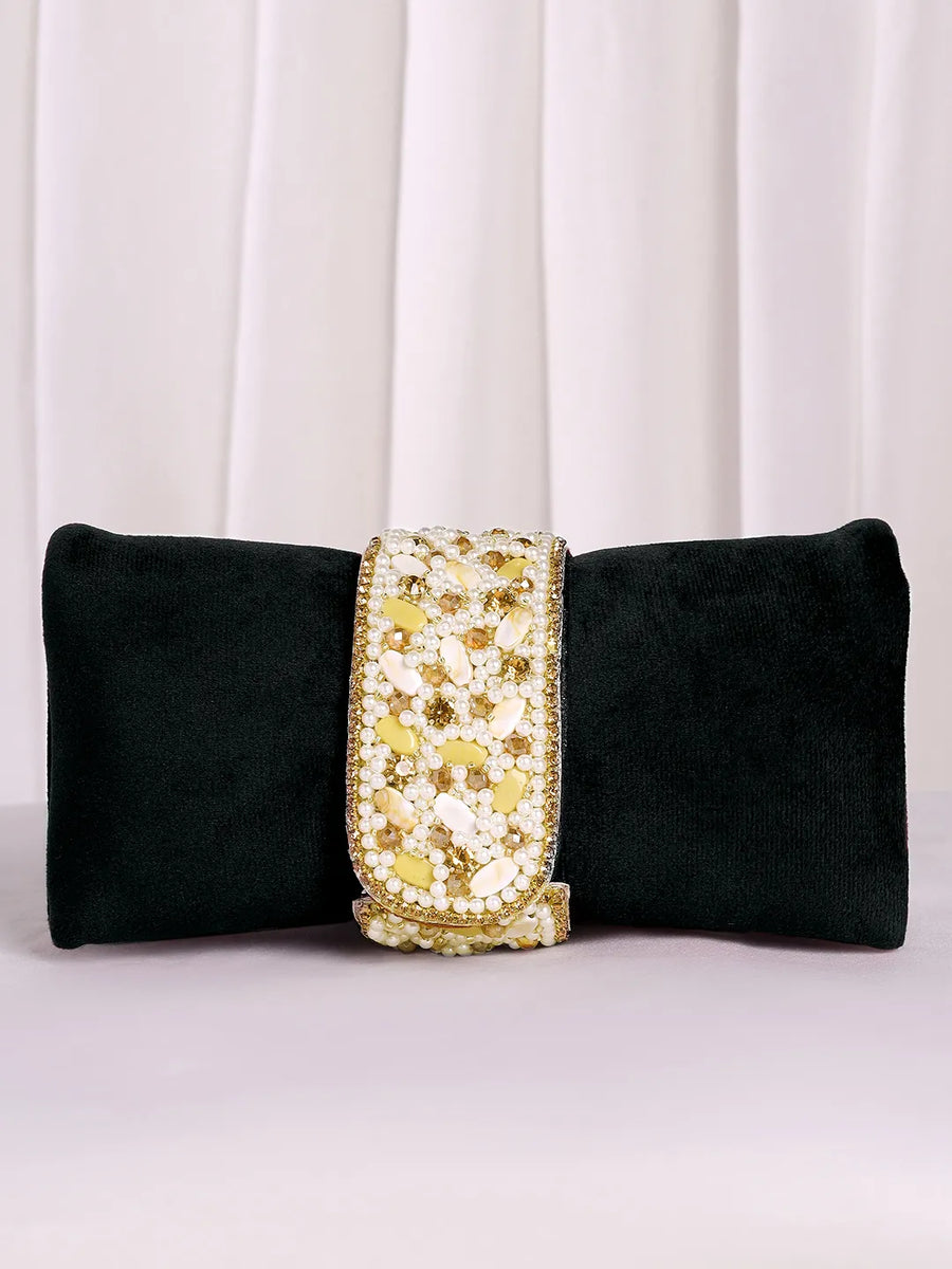 Black clutch bag named Clutch Bags Crafted for Elegance, featuring pearl detailing and soft fabric texture | Peora
