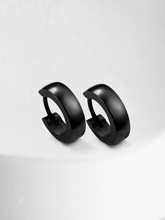 Black Hoop Huggies by Peora | Bold & Trendy Fashion Jewellery

