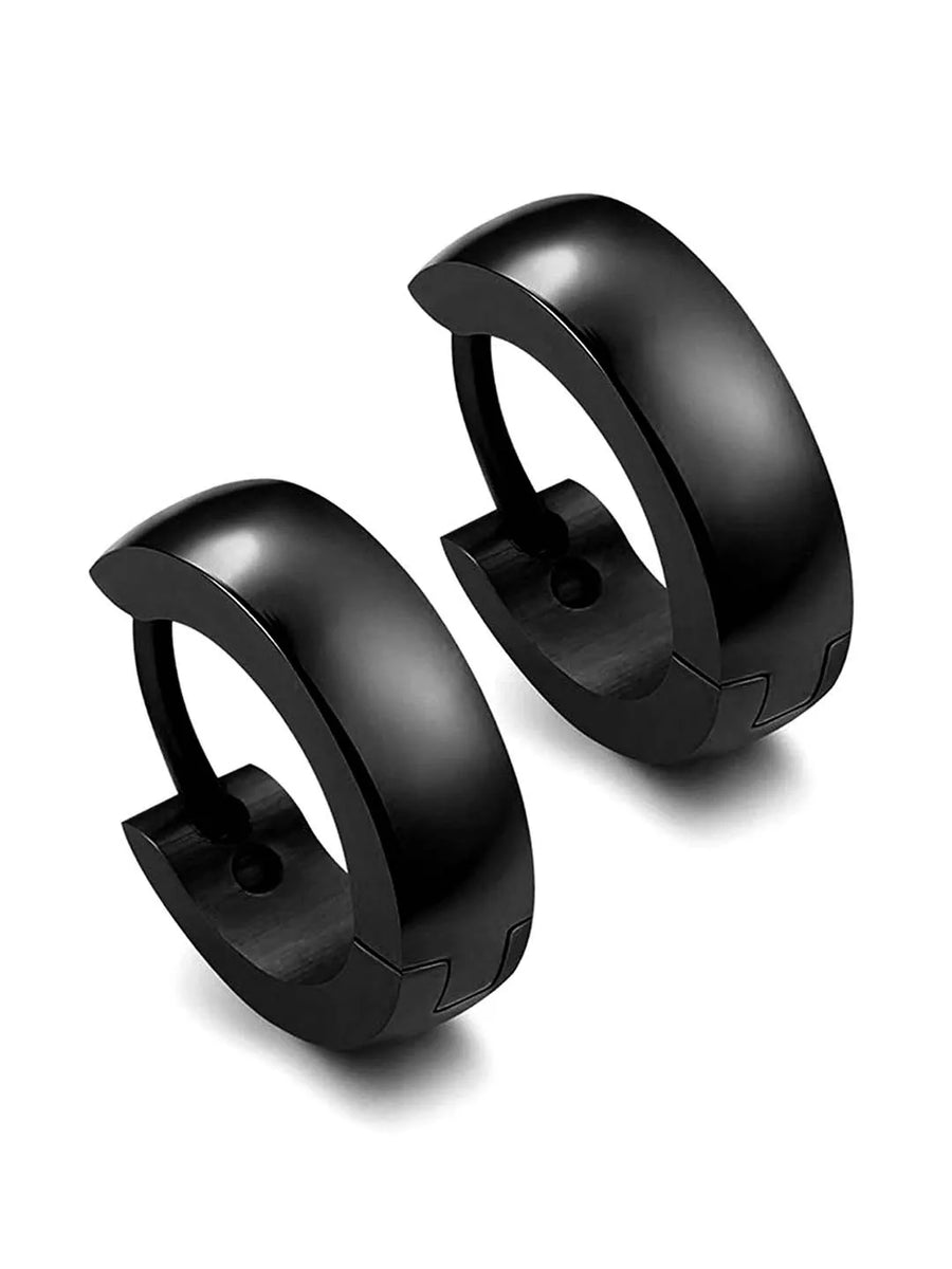 Black Hoop Huggies by Peora | Bold & Trendy Fashion Jewellery

