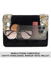 Black clutch bag named Classic Stone Embellished Clutch, featuring artificial beads detailing and soft 0 texture | Peora
