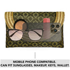 Blue clutch bag named Twilight Gleam Foldover Clutch, featuring pearl detailing and soft fabric texture | Peora
