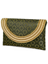 Blue clutch bag named Twilight Gleam Foldover Clutch, featuring pearl detailing and soft fabric texture | Peora
