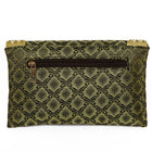 Blue clutch bag named Twilight Gleam Foldover Clutch, featuring pearl detailing and soft fabric texture | Peora
