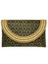 Blue clutch bag named Twilight Gleam Foldover Clutch, featuring pearl detailing and soft fabric texture | Peora
