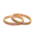 Bold Triple Line Kada Bangle Set in Gold - Rani Pink featuring Faux Ruby bangle set 
