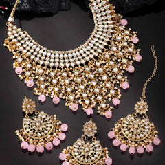 Bridal Bliss Kundan Pearl Necklace Set - Pink