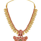 Gold - Rani Pink Green necklace earrings set crafted from brass, adorned with faux kundan & beads for an elegant, timeless look | Peora
