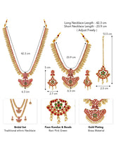Gold - Rani Pink Green necklace earrings set crafted from brass, adorned with faux kundan & beads for an elegant, timeless look | Peora
