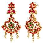 Gold - Rani Pink Green necklace earrings set crafted from brass, adorned with faux kundan & beads for an elegant, timeless look | Peora
