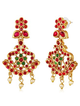 Gold - Rani Pink Green necklace earrings set crafted from brass, adorned with faux kundan & beads for an elegant, timeless look | Peora
