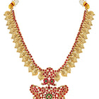 Gold - Rani Pink Green necklace earrings set crafted from brass, adorned with faux kundan & beads for an elegant, timeless look | Peora
