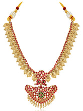 Gold - Rani Pink Green necklace earrings set crafted from brass, adorned with faux kundan & beads for an elegant, timeless look | Peora
