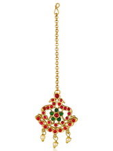 Gold - Rani Pink Green necklace earrings set crafted from brass, adorned with faux kundan & beads for an elegant, timeless look | Peora
