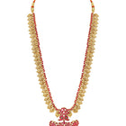 Gold - Rani Pink Green necklace earrings set crafted from brass, adorned with faux kundan & beads for an elegant, timeless look | Peora
